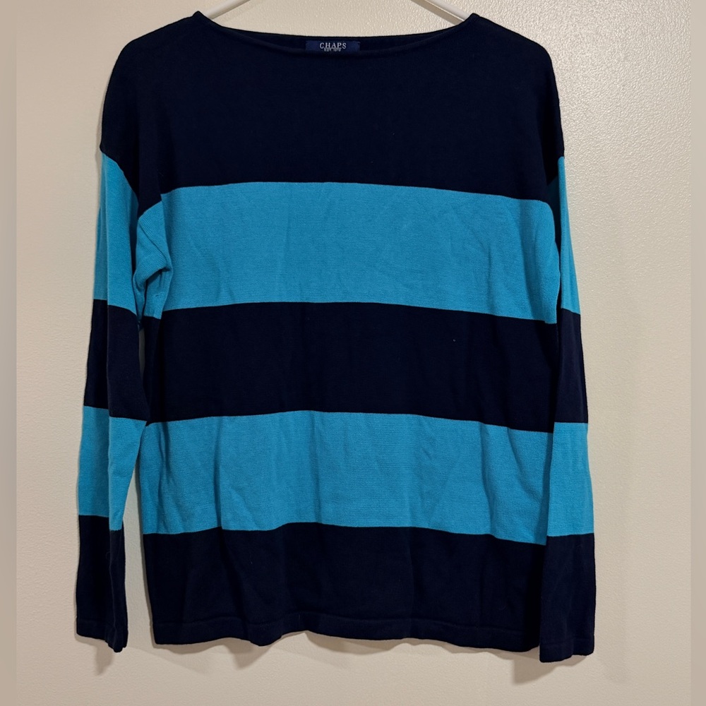 Chaps Ralph Lauren Women's Rugby Striped Pullover Navy Size Medium Fisherman